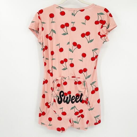 Not Tired Womens Sweet Cherry Sleep Lounge Pajama Peekaboo Romper Size M Pink - Picture 7 of 7